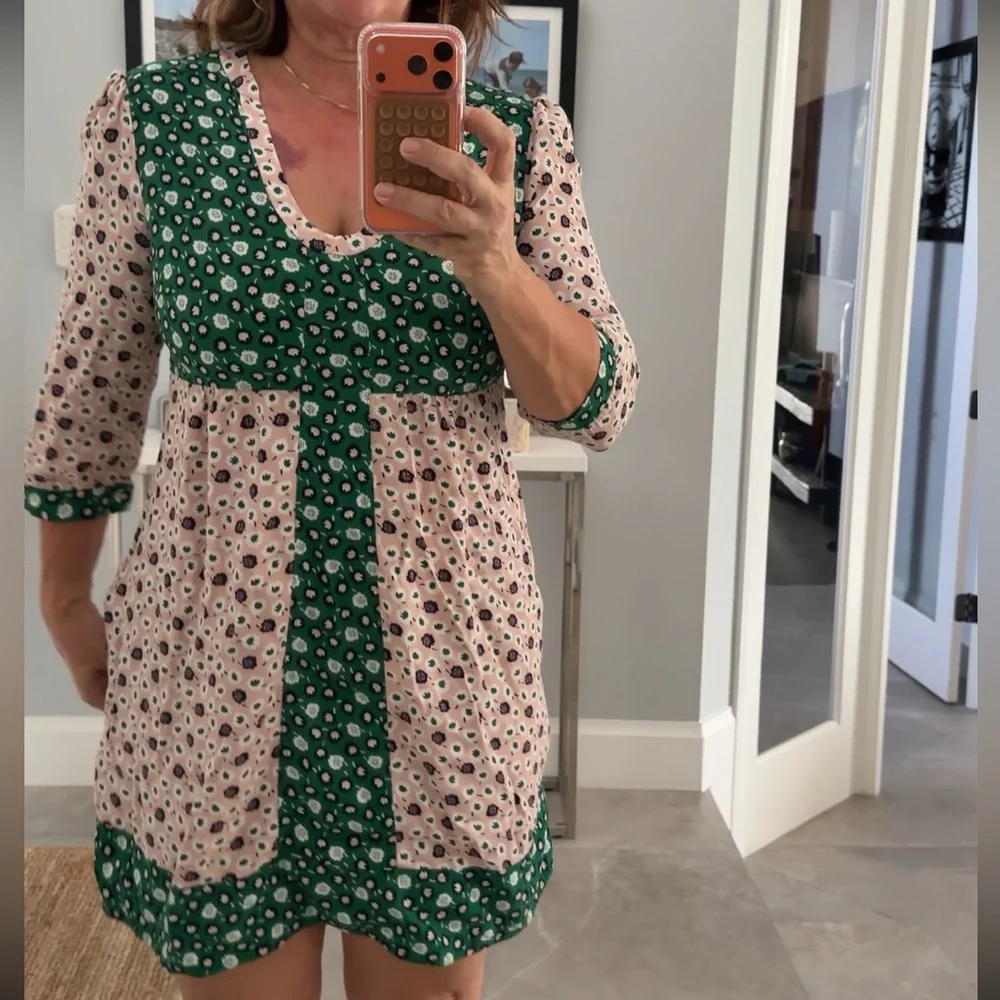 boden green and pink dress Boden Women's Ava Linen Blend Midi Dress main image 0